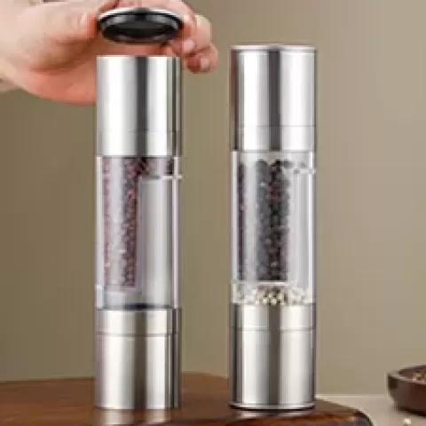 Flnorw Salt And Pepper Grinder 2 In 1 Manual Stainless Steel Salt Pepper Mill Herb Spice Grinder Shakers Refillable With And Clean Adjustable Coarseness Ceramic Rotor And Dual Clear Acrylic Chamber 25