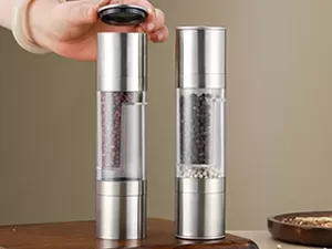 Flnorw Salt And Pepper Grinder 2 In 1 Manual Stainless Steel Salt Pepper Mill Herb Spice Grinder Shakers Refillable With And Clean Adjustable Coarseness Ceramic Rotor And Dual Clear Acrylic Chamber 25