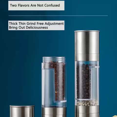 Flnorw Salt And Pepper Grinder 2 In 1 Manual Stainless Steel Salt Pepper Mill Herb Spice Grinder Shakers Refillable With And Clean Adjustable Coarseness Ceramic Rotor And Dual Clear Acrylic Chamber 5