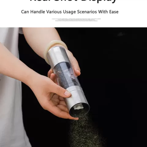 Flnorw Salt And Pepper Grinder 2 In 1 Manual Stainless Steel Salt Pepper Mill Herb Spice Grinder Shakers Refillable With And Clean Adjustable Coarseness Ceramic Rotor And Dual Clear Acrylic Chamber 6