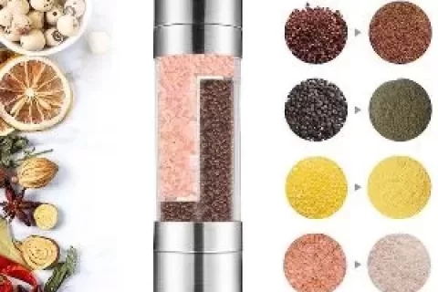 Flnorw Salt And Pepper Grinder 2 In 1 Manual Stainless Steel Salt Pepper Mill Herb Spice Grinder Shakers Refillable With And Clean Adjustable Coarseness Ceramic Rotor And Dual Clear Acrylic Chamber