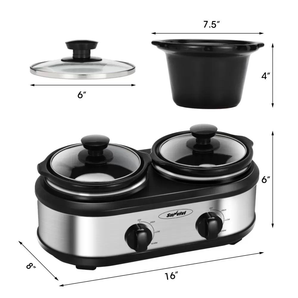 Factory Wholesale 2.5 Qt Silver Small Portable Twin Double Crockpot Slow Cooker For Buffet Kitchen 10