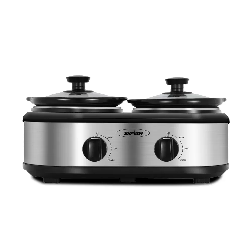 Factory Wholesale 2.5 Qt Silver Small Portable Twin Double Crockpot Slow Cooker For Buffet Kitchen 11