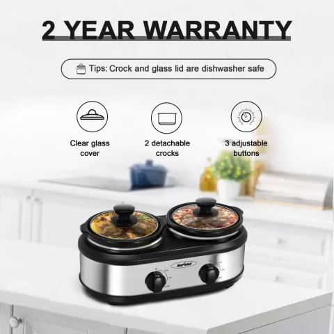 Factory Wholesale 2.5 QT Silver Small Portable Twin Double Crockpot Slow Cooker For Buffet Kitchen