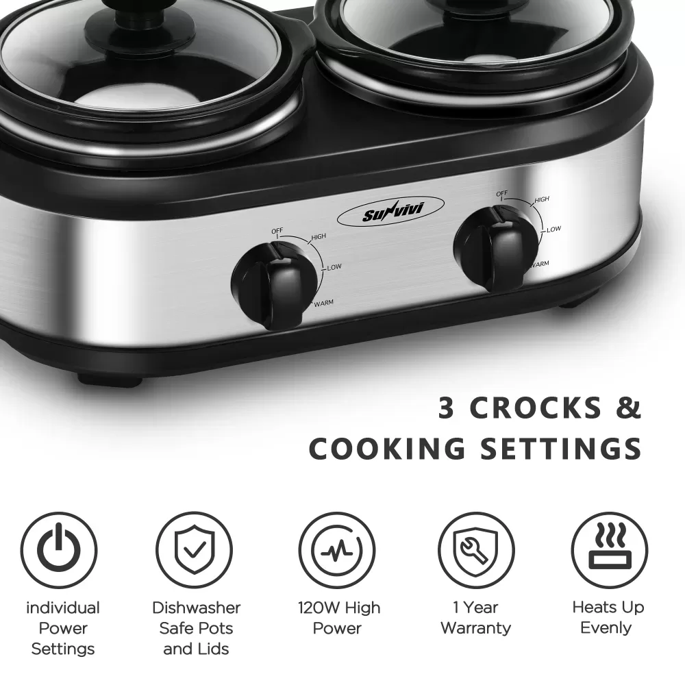 Factory Wholesale 2.5 Qt Silver Small Portable Twin Double Crockpot Slow Cooker For Buffet Kitchen 3