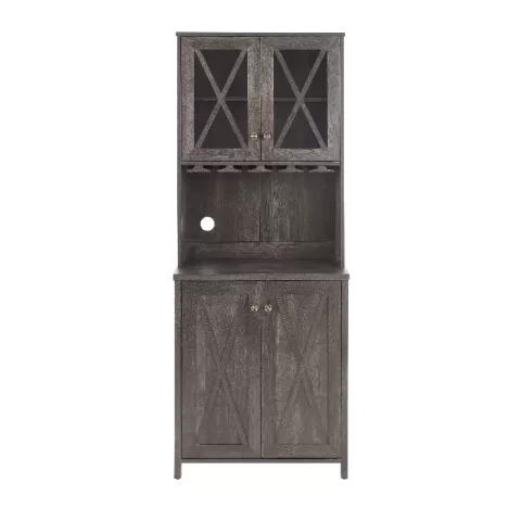 Farmhouse Bar Cabinet for Liquor and Glasses, Dining Room Kitchen Cabinet with Wine Rack, Sideboards Buffets Bar Cabinet