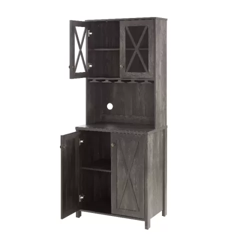 Farmhouse Bar Cabinet for Liquor and Glasses, Dining Room Kitchen Cabinet with Wine Rack, Sideboards Buffets Bar Cabinet