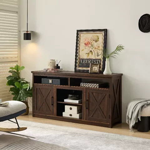 Farmhouse Barn Door Tv Media Stand Modern Entertainment Console For Tv Up To 65 With Open And Closed Storage Space,espresso L57.87w15.75h30.31 2