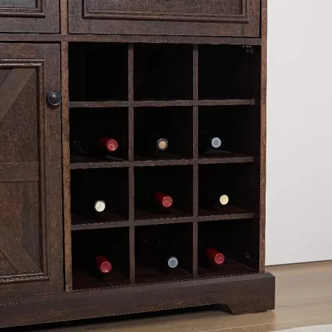 Farmhouse Buffet Cabinet With Storage Sideboard With 2 Drawers, Wine Bar Cabinet With Removable Wine Racks Storage Shelves, Liquor Coffee Bar Cupboard For Kitchen 6