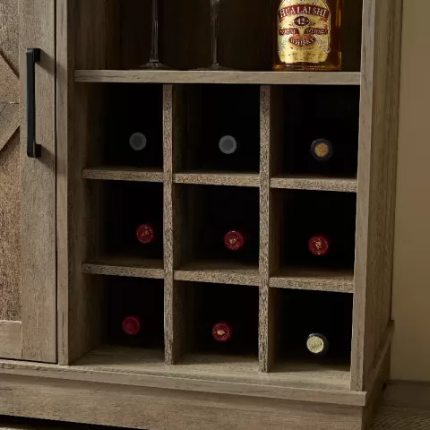 Farmhouse Coffee Bar Cabinet Bar Cabinet With Wine Rack Barn Door Buffet Sideboard Cabinet With Drawer, Adjustable Storage Shelves, Living Room, Dining Room 1