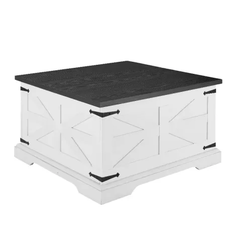 Farmhouse Coffee Table, Square Wood Center Table With Large Hidden Storage Compartment For Living Room, Barn Design Center Table Rustic Cocktail Table With Hinged Lift 4