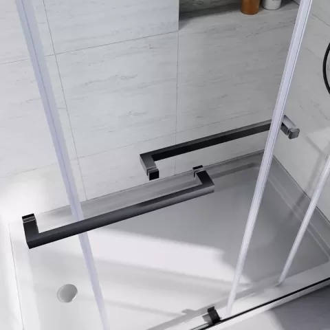 Frameless Sliding Shower Glass Door 56 60 In.w X 76 In. H,38(10mm) Thick Clear Tempered Glass,heavy Duty Stainless Steel Hardwares,matte Black,bypass Shower Enclosure 1