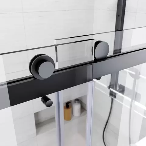 Frameless Sliding Shower Glass Door 56 60 In.w X 76 In. H,38(10mm) Thick Clear Tempered Glass,heavy Duty Stainless Steel Hardwares,matte Black,bypass Shower Enclosure 3