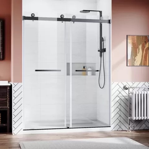 Frameless Sliding Shower Glass Door 56 60 In.w X 76 In. H,38(10mm) Thick Clear Tempered Glass,heavy Duty Stainless Steel Hardwares,matte Black,bypass Shower Enclosure 4