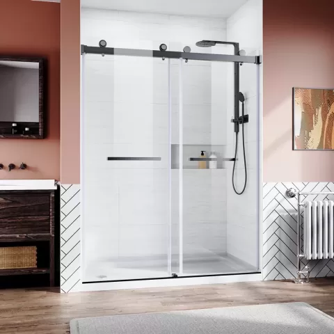 Frameless Sliding Shower Glass Door 56 60 In.w X 76 In. H,38(10mm) Thick Clear Tempered Glass,heavy Duty Stainless Steel Hardwares,matte Black,bypass Shower Enclosure 5