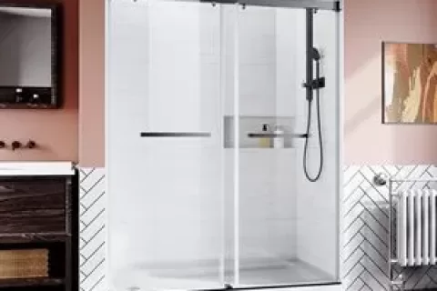 Frameless Sliding Shower Glass Door 56 60 In.w X 76 In. H,38(10mm) Thick Clear Tempered Glass,heavy Duty Stainless Steel Hardwares,matte Black,bypass Shower Enclosure