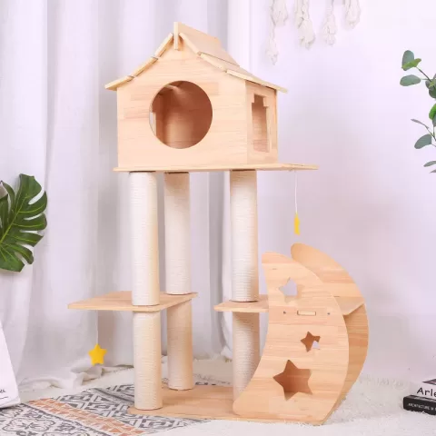 GalaxyCat Oasis - Premium Wooden Multi-Level Cat Climber with Space Capsule Cat Tower