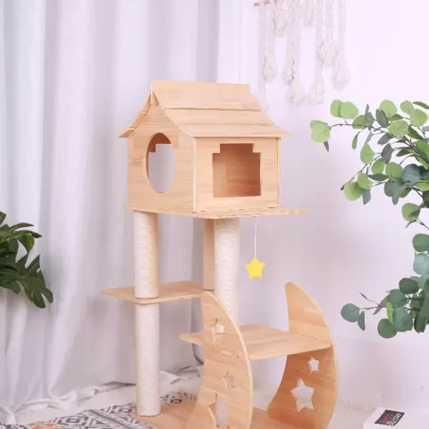GalaxyCat Oasis - Premium Wooden Multi-Level Cat Climber with Space Capsule Cat Tower