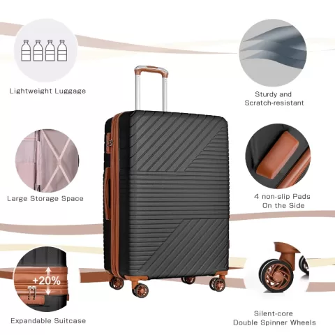 Hardshell Luggage Sets 3 Piece Double Spinner 8 Wheels Suitcase With Tsa Lock Lightweight 20''24''28' 16