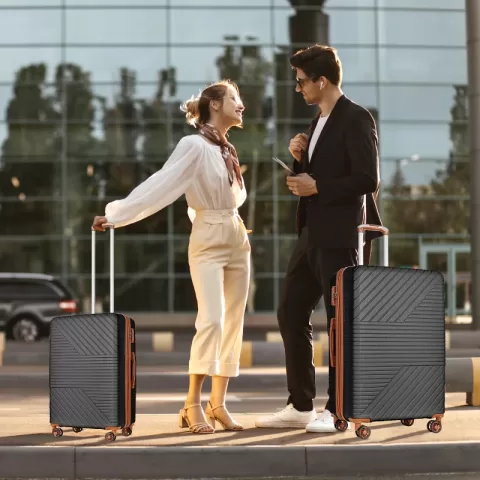 Hardshell Luggage Sets 3 Piece Double Spinner 8 Wheels Suitcase With Tsa Lock Lightweight 20''24''28' 19
