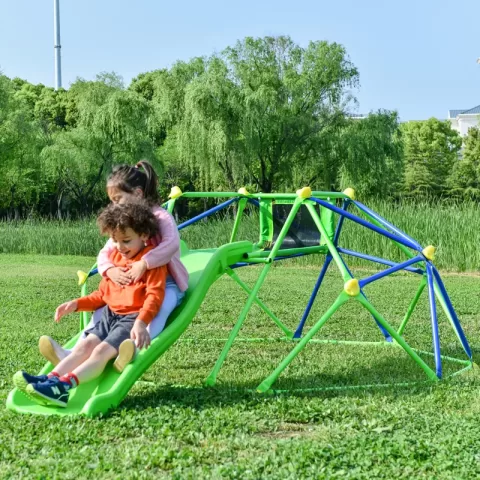 Kids Climbing Dome Jungle Gym - 6 ft Geometric Playground Dome Climber Play Center with 4.6ft Wave Slide, Rust & UV Resistant Steel Supporting 800 LBS