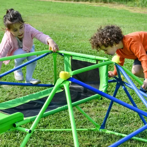 Kids Climbing Dome Jungle Gym - 6 ft Geometric Playground Dome Climber Play Center with 4.6ft Wave Slide, Rust & UV Resistant Steel Supporting 800 LBS