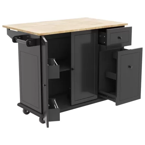 Kitchen Island With Drop Leaf, 53.9 Width Rolling Kitchen Cart On Wheels With Internal Storage Rack And 3 Tier Pull Out Cabinet Organizer, Kitchen Storage Cart With Spice 12