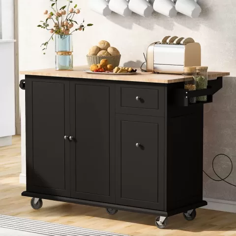 Kitchen Island With Drop Leaf, 53.9 Width Rolling Kitchen Cart On Wheels With Internal Storage Rack And 3 Tier Pull Out Cabinet Organizer, Kitchen Storage Cart With Spice 14