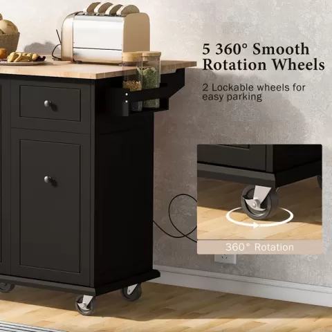 Kitchen Island With Drop Leaf, 53.9 Width Rolling Kitchen Cart On Wheels With Internal Storage Rack And 3 Tier Pull Out Cabinet Organizer, Kitchen Storage Cart With Spice 20