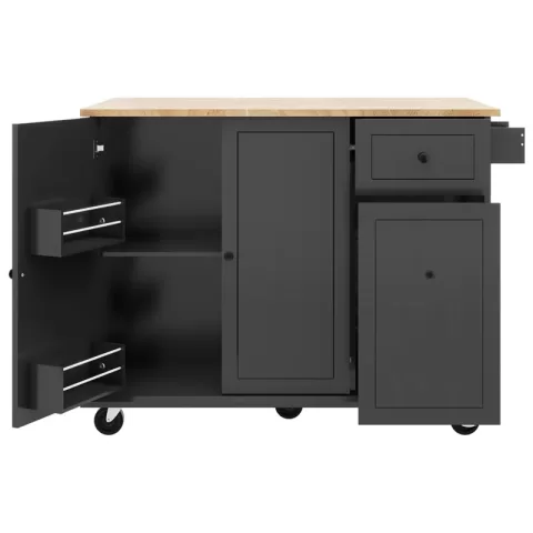 Kitchen Island With Drop Leaf, 53.9 Width Rolling Kitchen Cart On Wheels With Internal Storage Rack And 3 Tier Pull Out Cabinet Organizer, Kitchen Storage Cart With Spice 7