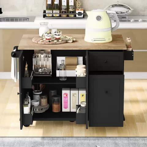 Kitchen Island With Drop Leaf, 53.9 Width Rolling Kitchen Cart On Wheels With Internal Storage Rack And 3 Tier Pull Out Cabinet Organizer, Kitchen Storage Cart With Spice 8