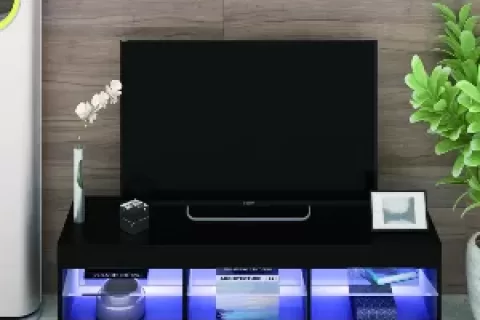 Led Tv Stand For Up To 60 Inch Tv,modern High Gloss Entertainment Center With Open Shelf,tv Stand Console Table For Living Room,bedroom
