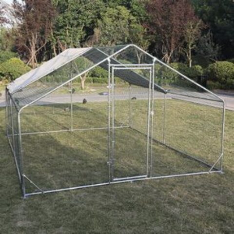 Large Metal Chicken Coop Walk-in Poultry Cage Hen Run House Rabbits Habitat Cage Spire Shaped Coop with Waterproof and Anti-Ultraviolet Cover