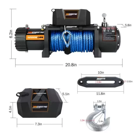 Mn Electric Winch 12v 12000lbs Synthetic Rope Jeep Towing Truck Off Road 4wd 2