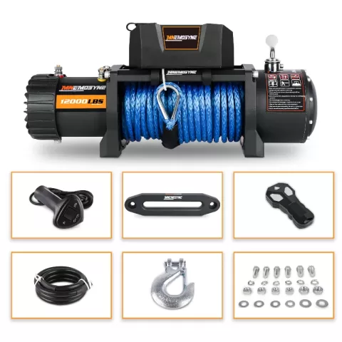 Mn Electric Winch 12v 12000lbs Synthetic Rope Jeep Towing Truck Off Road 4wd 5