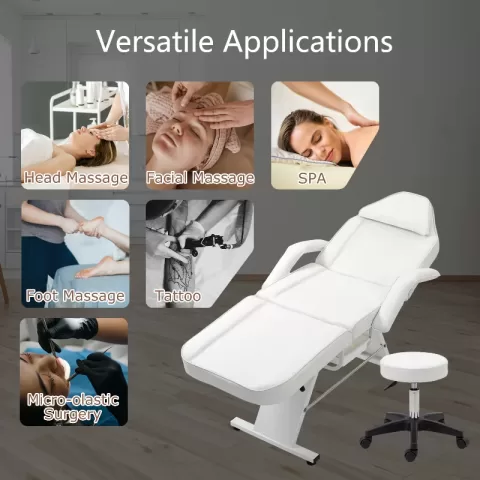 Massage Salon Tattoo Chair With Two Trays Esthetician Bed With Hydraulic Stool,multi Purpose 3 Section Facial Bed Table, Adjustable Beauty Barber Spa Beauty Equipment 2