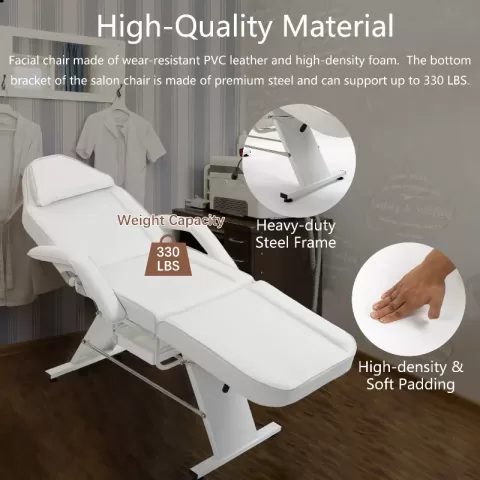 Massage Salon Tattoo Chair With Two Trays Esthetician Bed With Hydraulic Stool,multi Purpose 3 Section Facial Bed Table, Adjustable Beauty Barber Spa Beauty Equipment 4