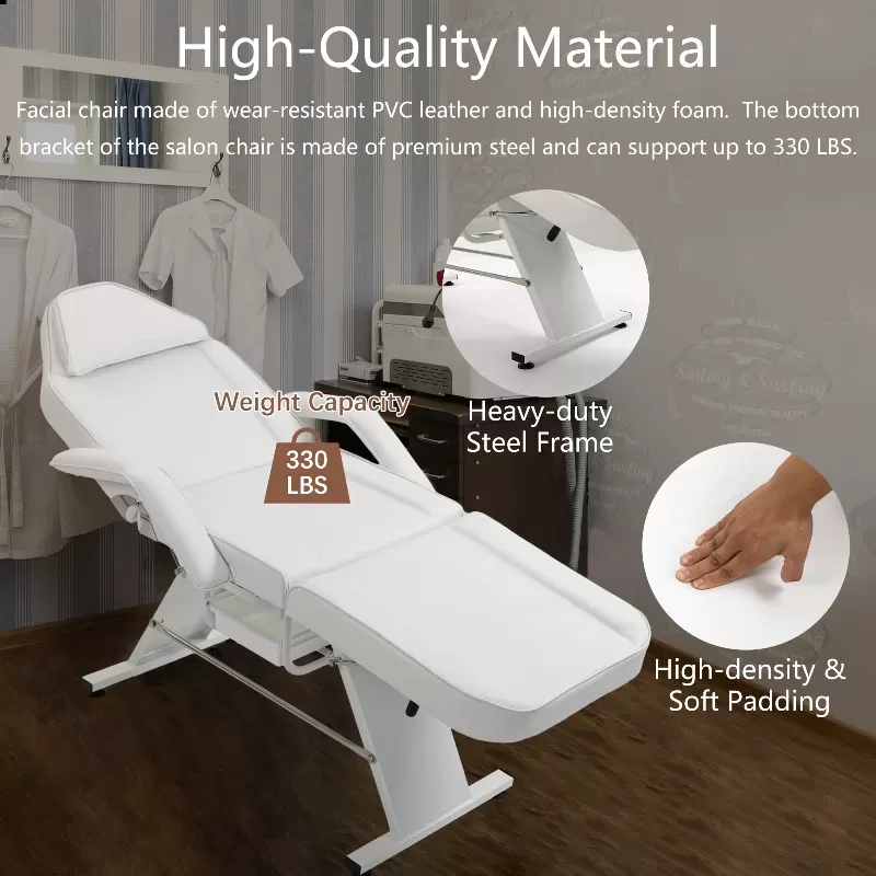 Massage Salon Tattoo Chair With Two Trays Esthetician Bed With Hydraulic Stool,multi Purpose 3 Section Facial Bed Table, Adjustable Beauty Barber Spa Beauty Equipment 4