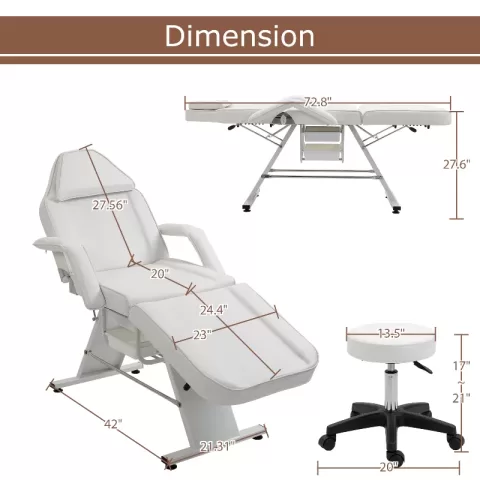 Massage Salon Tattoo Chair With Two Trays Esthetician Bed With Hydraulic Stool,multi Purpose 3 Section Facial Bed Table, Adjustable Beauty Barber Spa Beauty Equipment 8