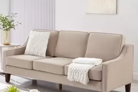 Modern 3 Piece Seat Sofa Couch With Scooped Armrestwood Legs,upholstered Velvet 3 Seat Sofa With Removable Cushions For Livingroom Bedroom,taupe