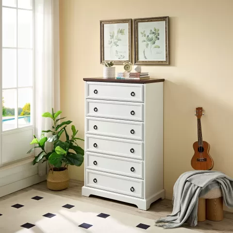 Modern 6 Drawer Dresser, Dressers For Bedroom, Tall Chest Of Drawers Closet Organizers & Storage Clothes Easy Pull Handle, Textured Borders Living Room, Hallway 4