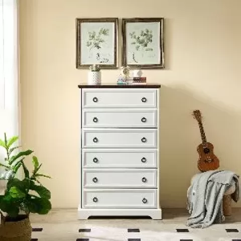 Modern 6 Drawer Dresser, Dressers for Bedroom, Tall Chest of Drawers Closet Organizers & Storage Clothes - Easy Pull Handle, Textured Borders