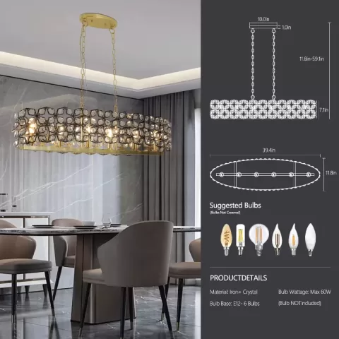 Modern Champagne Gold Oval Crystal Ceiling Chandelier Luxury Home Decor Light Fixture 10