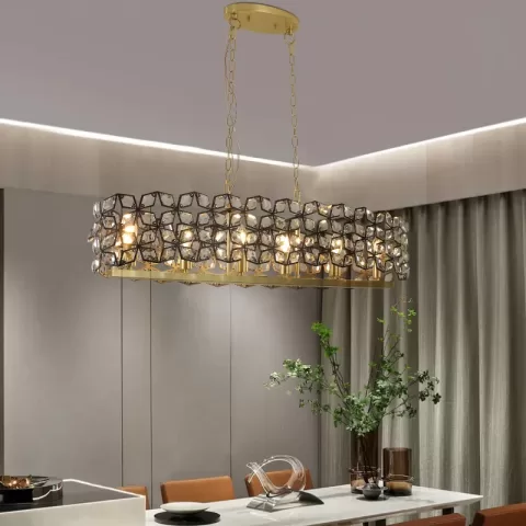 Modern Champagne Gold Oval Crystal Ceiling Chandelier Luxury Home Decor Light Fixture 9