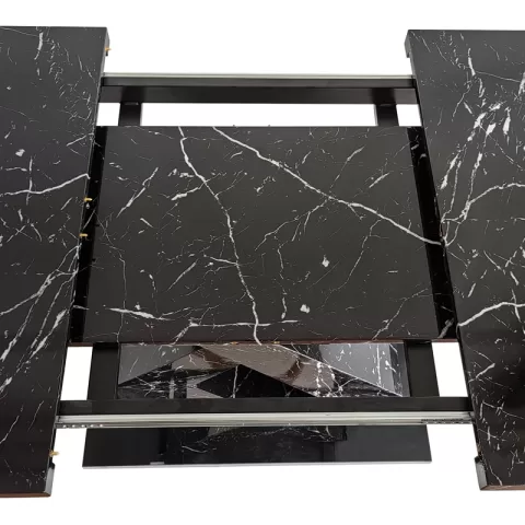 Modern Square Dining Table, Stretchable, White Marble Table Top+mdf X Shape Table Leg With Metal Base 1