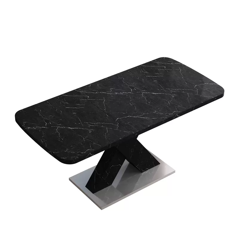 Modern Square Dining Table, Stretchable, White Marble Table Top+mdf X Shape Table Leg With Metal Base 11