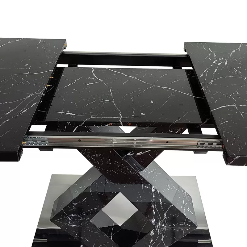 Modern Square Dining Table, Stretchable, White Marble Table Top+mdf X Shape Table Leg With Metal Base 13