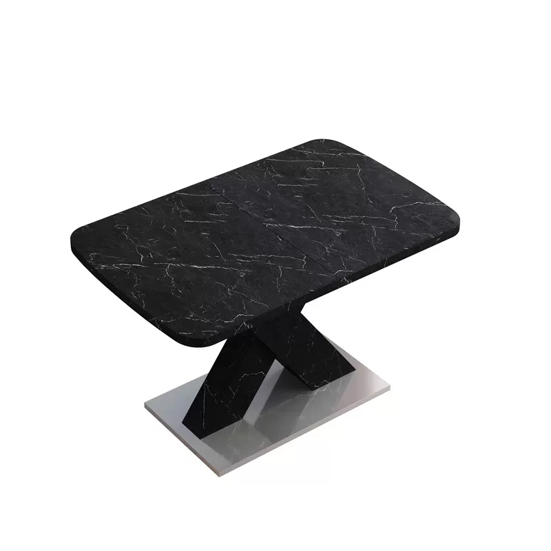 Modern Square Dining Table, Stretchable, White Marble Table Top+mdf X Shape Table Leg With Metal Base 14
