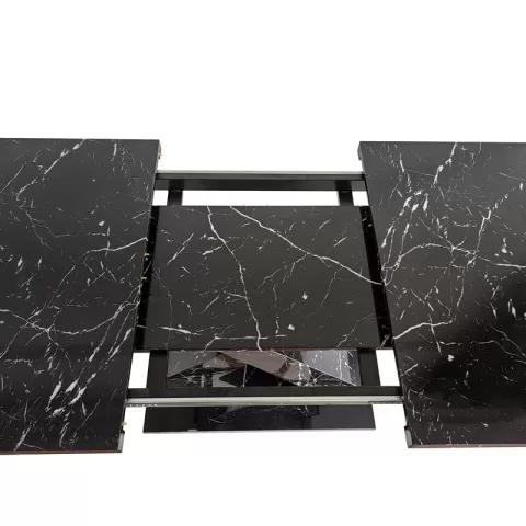 Modern Square Dining Table, Stretchable, White Marble Table Top+mdf X Shape Table Leg With Metal Base 16