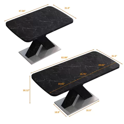 Modern Square Dining Table, Stretchable, White Marble Table Top+mdf X Shape Table Leg With Metal Base 2